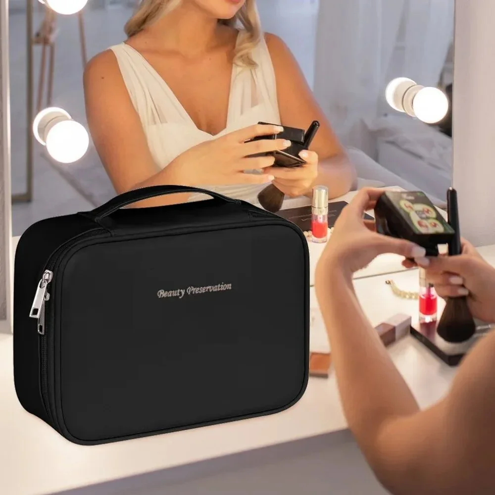 Black Large Capacity Multi-Compartment Travel Toiletry‎ Cosmetic Bag BRAND-NEW - Picture 3 of 8